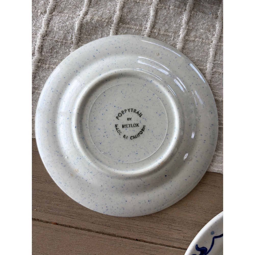 Vintage Metlox Poppytrail Provincial Blue Bread dessert Plates Set 7 California - Picture 4 of 5